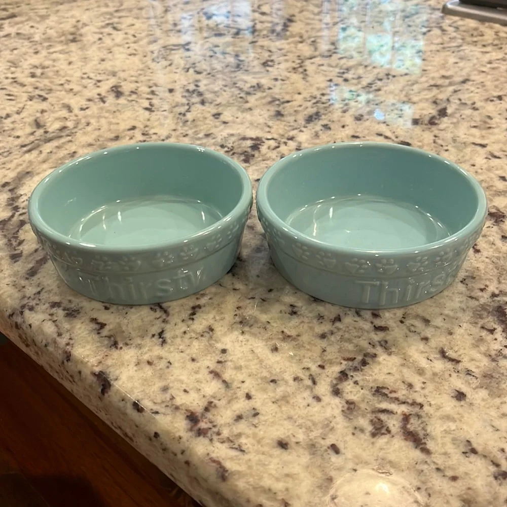 Two stoneware Pet bowls